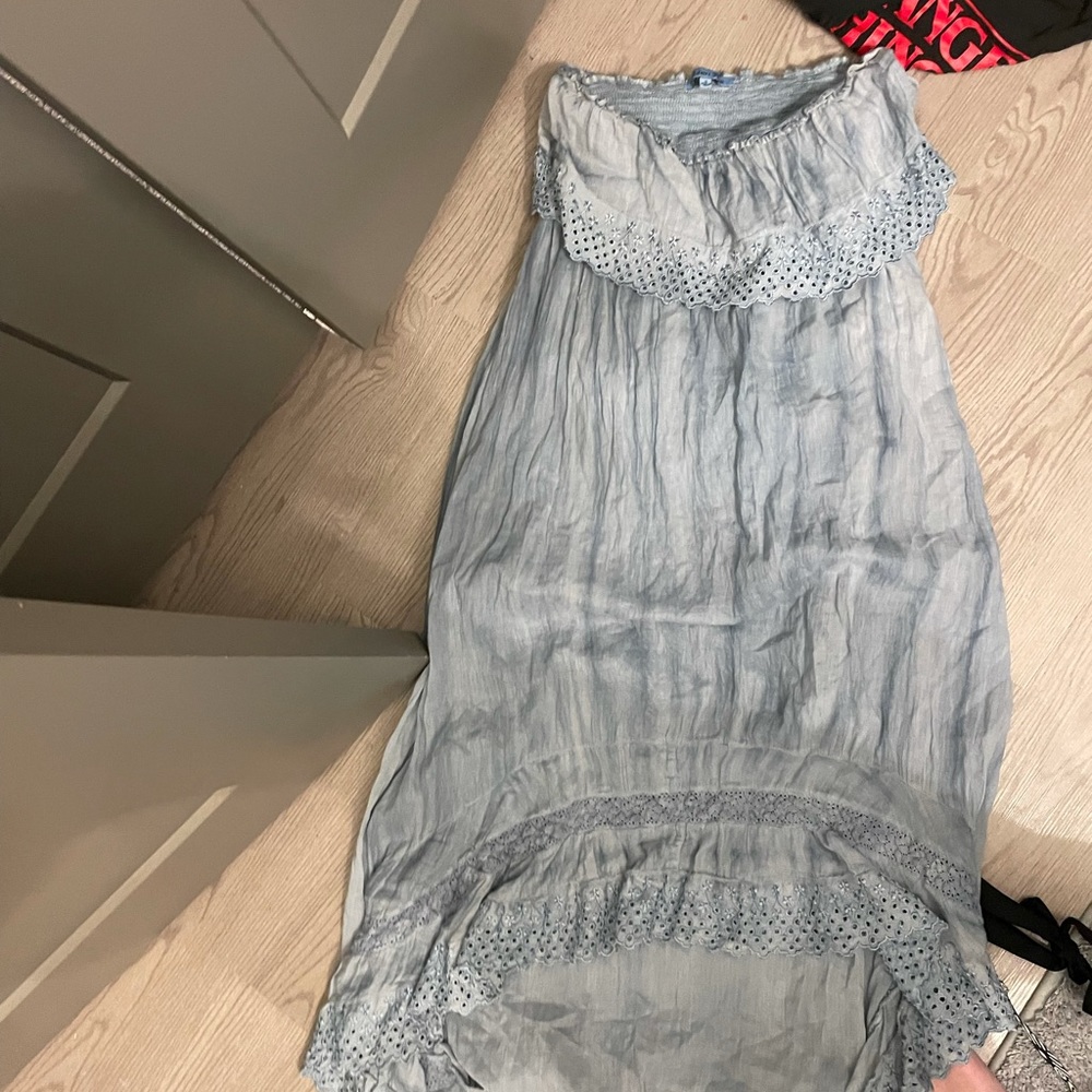 Light Blue linen strapless flowy dress